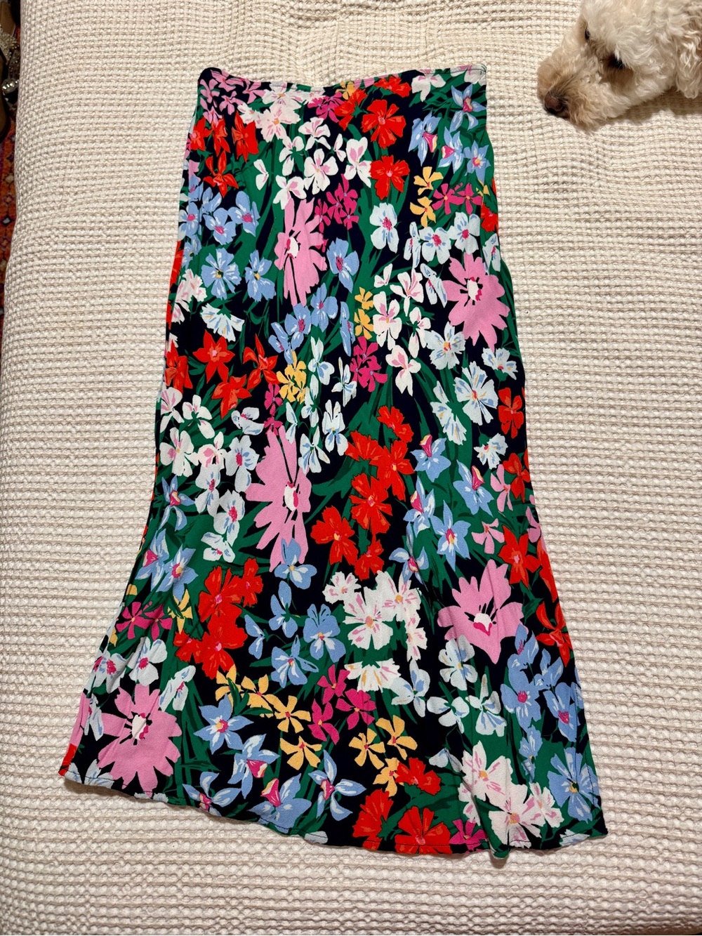 Old Navy Black Floral Midi Skirt with Red, Pink, Blue and White Blooms